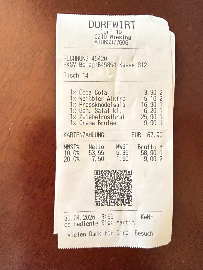 Rechnung Dorfwirt Wiesing