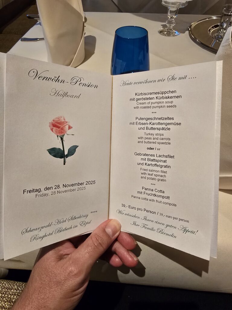 Menükarte der Verwöhn-Pension im Hotel Silberkönig
