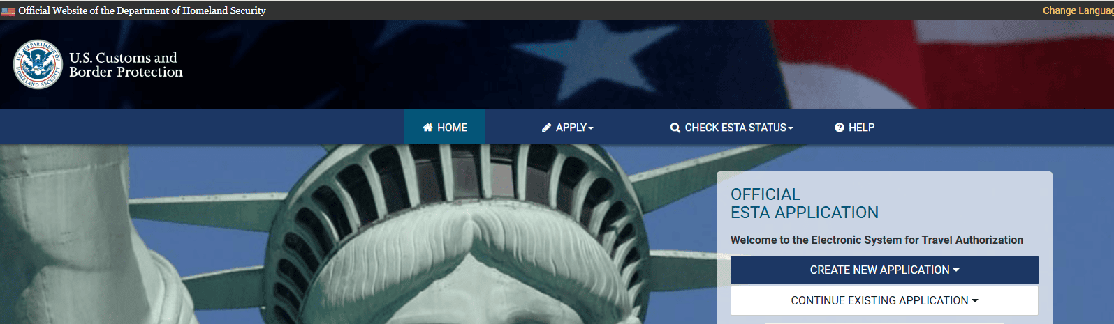 Offizielle ESTA-Antragsseite der U.S. Customs and Border Protection (esta.cbp.dhs.gov)